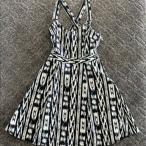 RACHEL Rachel Roy Black and White Patterned Cross-Back Fit-and-Flare Dress